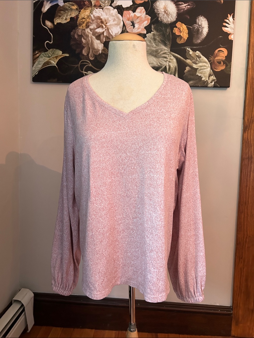 Simply Vera Vera Wang Pink/Red V-Neck Long Sleeve Top